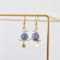 Cute Fun Galaxy Star Earrings Pair Outer Space Artistic Spiral Nebula Orb Planet Universe Jewelry, Korea Accessories, Spiral Star, Blue Universe, Spiral Tree, Star Drop Earrings, Planet Earrings, Korean Earrings, Tree Earrings