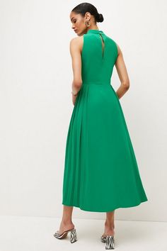 Soft Tailored Pleated Panel Midaxi Dress | Karen Millen Latest Maxi Dresses, Maxi Dress Designs, Maxi Dress Collection, Soft Tailoring, Midaxi Dress, Unique Prom Dresses, Pleated Midi Dress, Karen Millen, Flared Skirt