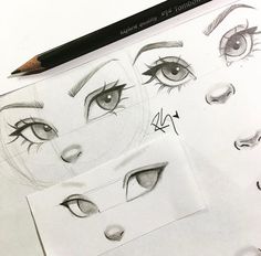 a pencil drawing of eyes and eyebrows with the caption's name below it