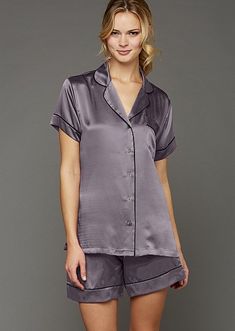 Paradise Found Short Sleeve Pajama Elegant Satin Sleepwear With Short Sleeves, Elegant Short Sleeve Satin Sleepwear, Elegant Short Sleeve Loungewear Sets, Satin Short Sleeve Bedtime Set, Satin Bedtime Set With Short Sleeves, Satin Bedtime Sets With Short Sleeves, Elegant Short Sleeve Satin Set, Elegant Short Sleeve Relaxed Fit Sleepwear, Short Sleeve Satin Sets For Home