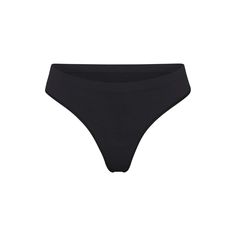 This smoothing thong is light, airy, and soft to the touch. Pair with our soft smoothing bralette for a match made in heaven. Fits true to size. | SKIMS Thong | Black | Soft Smoothing Seamless Micro-elastic Solid Swimwear With Light Support, Sleek Seamless Swimwear Brief, Solid Color Briefs With Minimal Stretch, Soft Touch Second-skin Briefs, Micro-elastic Smooth Texture Shapewear, Micro-elastic Shapewear With Smooth Texture, Seamless Elastane Intimate Briefs, Seamless Soft Stretch Intimate Briefs, Seamless Brief Swimwear With Minimal Stretch