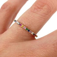 1.5mm Rainbow Eternity Band Multicolored Diamonds & Multicolor Diamond Jewelry With Pave Setting, Rainbow Cubic Zirconia Jewelry For Wedding, Rainbow Cubic Zirconia Wedding Jewelry, Multicolor Brilliant Cut Jewelry For Weddings, Multicolor Cubic Zirconia Wedding Rings, Multicolor Round Band Wedding Jewelry, Yellow Gold Multi-stone Eternity Band In Cubic Zirconia, Multicolor Vvs Clarity Jewelry For Wedding, Multicolor Vvs Clarity Wedding Jewelry