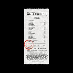 the back side of a ticket for an astroworld tour, with a red circle on it