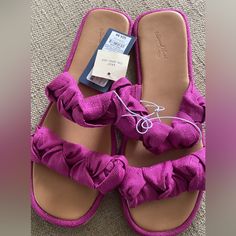 Double Strap Magenta Sandal Purple Flat Heel Beach Sandals, Purple Slip-on Sandals For Summer, Trendy Purple Sandals For Summer, Casual Purple Sandals For Spring, Purple Slip-on Beach Sandals, Purple Cushioned Slip-on Sandals, Purple Cushioned Beach Sandals, Vacation Sandals With Cushioned Footbed In Purple, Purple Sandals For Beach In Spring