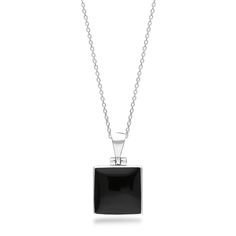 "This classic square pendant is a timeless, elegant & stylish design featuring a beautifully hand carved Whitby Jet Gemstone. Yorkshire Jewellery Company sources their own finest quality genuine Whitby Jet from the shores of the North Yorkshire coast and each individual piece of jewellery has been handcrafted in our workshops. Complete with an 18\" sterling silver chain (other length chains available at request) Approximate Stone size - 14mm x 14mm Approximate Pendant size (including bail) - Length 15mm, Width 15mm All Items purchased from Yorkshire Jewellery Company are presented in an Elegant Gift Box." Modern Rectangular Necklace With Polished Finish, Modern Square Pendant Necklace With Polished Finish, Formal Square Pendant Necklace With Polished Finish, Square Gemstone Jewelry For Formal Occasions, Formal Square Gemstone Jewelry, Minimalist Formal Jewelry With Square Pendant, Minimalist Square Pendant Jewelry For Formal Occasions, Minimalist Square Pendant For Formal Occasions, Formal Jewelry With Polished Rectangular Stone