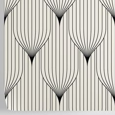 an art deco style shower curtain with black and white lines on the back ground,