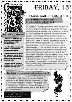 the front page of an article on friday 13th, with text in black and white