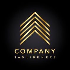 the company logo is gold and black with stripes on it, as well as an arrow