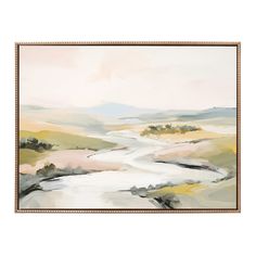 an abstract painting with watercolors and brush strokes on the paper, framed in gold