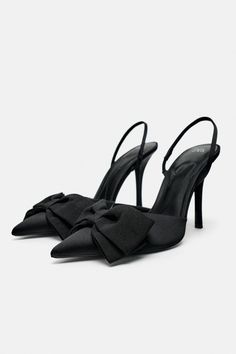 BOW TRIM HEELED SHOES Bow Heels Outfit, Heels Collection, Fashion Shoes Heels, Zara Heels, Leather Boots Heels, Heels Outfits, Bow Heels, Slingback Shoes, Bow Shoes