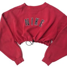 Reworked Nike Crop Sweatshirt Red ($38) ❤ liked on Polyvore featuring tops, sweaters, nike, cut-out crop tops, cropped tops, red top and nike top Sweaters Nike, Vestiti Edgy, Nike Crop Top, Nike Top, Red Crop Top, Cute Lazy Outfits