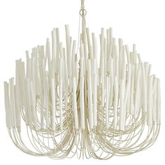 a white chandelier hanging from a chain with lots of sticks attached to it