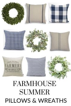 farmhouse summer pillows and wreaths