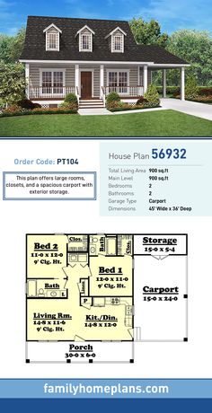 two story house plan with 3 bedroom and 2 bathrooms, an open floor living area