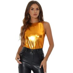 Your glittering personality will shine through in this breezy stretchy metallic flashing round-neck top. A finely smooth top is cut in a chic swing silhouette to make you shine on any occasion in this stylish tank top. It's a nice choice for different parties. Shimmering golden threads make this lightweight, fine-gauge top truly shine. Cut from soft semi-shiny stretch fabric, this lightweight tank top keeps you cool and makes you chic. Shiny Sleeveless Tank Top For Party, Glamorous Shiny Tank Top For Party, Glamorous Shiny Sleeveless Tops, Metallic Shimmer Tank Top For Night Out, Metallic Stretch Tank Top For Party, Shimmer Tank Top For Night Out, Sleeveless Shimmer Top For Party, Metallic Tank Top For Party Season, Metallic Sleeveless Disco Tank Top