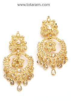 22 Karat Gold Uncut Diamond Drop Earrings ( Chand Bali )
   - 235-DER707 - in 17.200 Grams for USD $2173.63. 
Made in India by Totaram Jewelers Online this product is in Gold - 22 Karat BIS Hallmark 916 KDM Gold  & is an excellent gift for Adult - Women. Ships fully insured with secured guaranteed delivery for free with your order over $250 from New Jersey USA & comes with 30 days exchange policy. Luxury Yellow Gold Round Chandbalis, Luxury Yellow Gold Chandbali Jewelry, Luxury Gold Chandbalis For Wedding, Luxury Yellow Gold Chandbalis For Wedding, Luxury Yellow Gold Chandbalis For Gift, Luxury Gold-plated Chandbalis With Intricate Design, Luxury Yellow Gold Traditional Chandbalis, Luxury Gold Plated Chandbalis With Intricate Design, Luxury Heavy 22k Gold Chandbalis