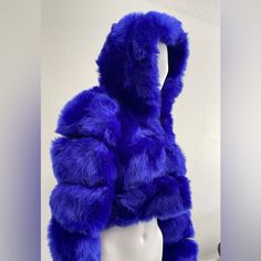 Ladies Small. Brand New!! Blue Fur Coat With Faux Fur Lining For Fall, Blue Faux Fur Winter Coat, Blue Faux Fur Coat For Winter, Winter Blue Faux Fur Coat, Blue Fur Coat With Faux Fur Trim, Chic Blue Fur Coat, Fitted Blue Winter Fur Coat, Fitted Blue Fur Coat With Faux Fur Trim, Trendy Blue Hooded Outerwear