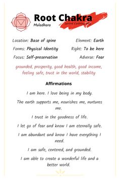 Chakra Information, Root Chakra Affirmations, Root Chakra Yoga, Chakra Flow, Yoga Reading, Chakra Healing Meditation, Root Chakra Healing, Chakra Affirmations, Reiki Symbols