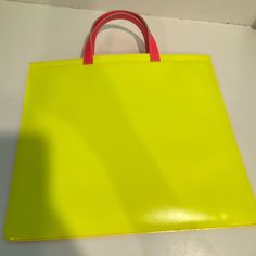 Never Been Worn Or Used Orange/Yellow And Hot Pink Detail 100% Cowhide Leather Two Handle Tote Two-Tone Panelling Gold Foil Branding Interior Zipper Pocket Cotton Lining H33cm X W36cm Yellow Square Travel Bag, Designer Yellow Bag With Top Carry Handle, Yellow Bags With Top Carry Handle For Daily Use, Modern Yellow Bags With Top Carry Handle, Modern Yellow Bag With Top Carry Handle, Yellow Top Handle Bag For Daily Use, Yellow Square Bag, Yellow Square Bags, Yellow Rectangular Bag With Top Carry Handle