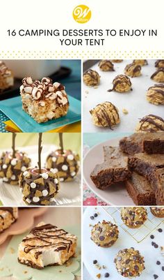 the collage shows different desserts to enjoy in your tent or camper's den