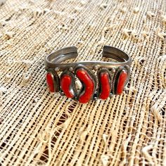 Never Worn, Navajo Red Coral In Sterling Silver. Red Southwestern Cuff Bracelet Gift, Red Southwestern Cuff Bracelet As Gift, Artisan Red Adjustable Cuff Bracelet, Adjustable Artisan Red Cuff Bracelet, Vintage Red Adjustable Cuff Bracelet, Adjustable Red Artisan Cuff Bracelet, Red Vintage Adjustable Cuff Bracelet, Red Adjustable Vintage Cuff Bracelet, Handmade Southwestern Red Cuff Bracelet