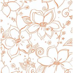 an orange and white drawing of flowers