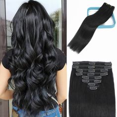 PRICES MAY VARY. 【Salon Quality Hair Extensions】: 100% premium remy clip in human hair, tangle free, shedding free. The hair feel smooth and soft. Our clip hair extensions can be curled just you like. It can last 3-4 monthes with good care. 【Anti-Shedding】: Blonde clip in hair extensions is used Double Weft, which is more durable and not falls out. Clips are covered with a layer of soft rubber to carefully protect your scalp and hair. There is no unsightly lines of separation. 【Clip in Hair Exte Remy Human Hair Extensions, Clip In Hair, Real Human Hair, Clip In Hair Extensions, Remy Human Hair, Human Hair Extensions, Jet Black, Hair Extensions, Human Hair