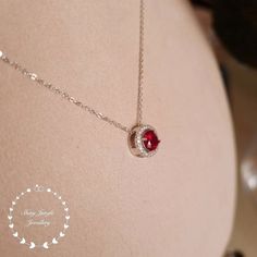 Ruby Necklace Halo 1 Carat 6 Mm Round Cut Genuine Lab Grown | Etsy Ruby Necklace With Brilliant Cut, Brilliant Cut Ruby Necklace In Round Shape, Red Lab-created Ruby Jewelry, Red Round Jewelry For Valentine's Day, Red Jewelry With Round Stone In Prong Setting, Red Brilliant Cut Necklace Gift, Dazzling Jewelry With Brilliant Cut Lab-created Ruby, Gift Round Cut Ruby Jewelry, Ruby Necklace With Prong Setting