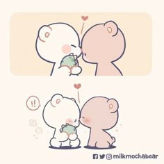 two cartoon bears giving each other a kiss