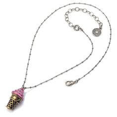 "Get yourself or besties a cute Frozen Yogurt Necklace! Wear one, wear them all or get them as best friend jewelry. Summer or winter, this Fro Yo will never melt! Choice of Vanilla and Strawberry on silver or Chocolate on a bronze metal chain. Exquisite, dimensional miniatures are finely detailed. Looks like a real swirl of soft serve ice cream in a cone! Yummm!! Lobster claw clasp. Size: 19\" L, Charm is 1\" L Made in our Los Angeles, CA USA studio View the matching Earrings: Earrings: www.etsy Novelty Pink Metal Jewelry, Pink Metal Novelty Jewelry, Cute Nickel-free Metal Charm Necklace, Cute Nickel-free Metal Charm Necklaces, Cute Metal Charm Necklace Nickel Free, Trendy Silver Necklace For Best Friend Gift, Trendy Silver Necklace For Best Friend, Cute Nickel-free Necklace For Best Friend Gift, Cute Nickel-free Jewelry For Best Friend Gift