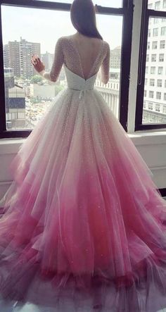 Sparkly Beading Long Sleeve Ombre Wedding Dresses With Layered Bridal Prom Gown sold by Orlando Dresses on Storenvy Ombre Wedding Dresses, Layer Wedding Dress, Ombre Wedding Dress, Gaun Koktail, Ombre Prom Dresses, Sparkly Prom Dresses, Ombre Wedding, Pink Prom Dress, Beaded Tulle