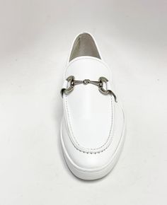 Style: 529-02-White Soft Calfskin slip-on Fashion Sneaker from the Carrucci by Maurice collection, features Silvertone Horsebit Buckle detailing, full Calfskin lining and an Athletic Inspired Rubber Sole! White Dress Shoes Men, Cordovan Shoes, White Dress Shoes, Shoe Horn, Shoe Tree, Horse Hair, Suede Shoes, Shoe Box, Sneakers White