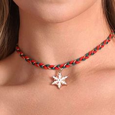 Christmas Snowflake Necklace Is Made Of Great Quality Alloy Material. It Looks Simple But Stylish To Wear. Red Braided Choker Necklace Is About 30cm In Circumference And Lightweight For You To Wear.It Easy To Match Christmas Costume And Create A Heavy Festive Atmosphere To You. Blue Choker Necklace, Necklaces Red, Blue Choker, Dolphin Necklace, Red Coral Necklace, Chunky Bead Necklaces, Snowflake Necklace, Tiffany Necklace, Christmas Necklace