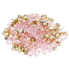 pink and gold beads on white background