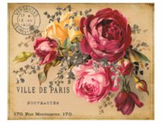 an old postcard with roses on it and the words villa de paris written in french