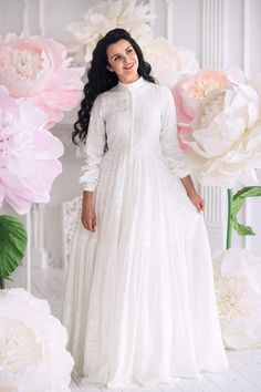 Exclusive Designed Dress by Muslima Wear Fitted Floral Embroidery Long Gown, Floor-length Floral Embroidered Gown, Fitted Chikankari Embroidery Maxi Dress, Long Sleeve Wedding Dresses With Floral Embroidery, Long Sleeve Embroidered Gown For Spring, Elegant Fitted Maxi Dress With Chikankari Embroidery, Long Sleeve Lace Work Maxi Dress For Spring, Feminine Floral Embroidered Maxi Dress, Fitted Maxi Dress With Chikankari Embroidery