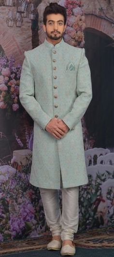 Blue color Sherwani in Georgette fabric with Embroidered, Sequence, Thread work Light Blue Sherwani, Mens Wear Shop, Indowestern Sherwani, Blue Sherwani, Embroidered Sherwani, Kids Wear Girls, Sherwani For Men, Men's Ethnic Wear, Fancy Buttons