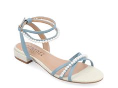 Low Block Heel Shoes, Ankle Strap Sandals Flat, Beaded Sandals, Block Heel Sandals, Block Heel Shoes, Heeled Sandal, Blue Sandals, Strap Design, Journee Collection