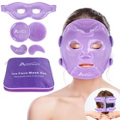 PRICES MAY VARY. 7-in-1 Piece Reusable Cooling Face Mask Set - The combo includes 1 x ice mask for face, 1 x ice eye mask for puffy eyes, 2 x cooling under eye pads, 2 x gel ice pack, 1 x storage carry bag.The gel face mask kit is specifically designed for people who want to relieve facial and eye pain, fatigue after work and travel, or use it as a basic daily skin care. Just chill the storage bag containing gel mask in the freezer for 3 hours before use, then enjoy up to 10 mins soothing cold t Ice Face Mask, Cold Eye Mask, Ice Mask, Ice Face, Cool Face Mask, Cold Face, Gel Face Mask, Gel Ice Packs, Facial Gel