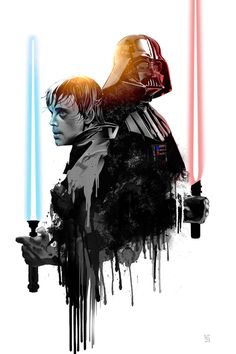 a star wars poster with darth vader and lightsaben on it's face