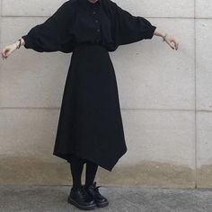 Wedding Guest Vintage Outfit, Velvet Black Skirt Outfits, Goth Modest Outfits, Dress In Winter Outfit, Concert Black Outfit Orchestra, Coven Outfit, Subtle Goth Outfit, Skirt Over Pants Outfits, Pluto Aesthetic