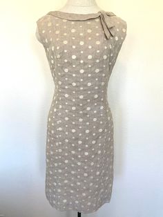 50's Dress Peggy Hunt Linen Polk Dot Sleeveless Fitted Dress Size XS Small - Etsy Fitted Cream Linen Summer Dress, Fitted Linen Dress With Lining, Fitted Beige Linen Dress, Fitted Cream Linen Dress, Fitted Beige Linen Dress For Spring, Fitted Sleeveless Beige Linen Dress, Fitted Beige Linen Sleeveless Dress, Beige Fitted Sleeveless Linen Dress, Chic Fitted Beige Linen Dress