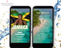 two cell phones with an image of jamaica on them and the text, the details