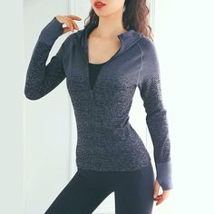 Long Sleeve Women's Yoga & Fitness Hooded Zipper Shirt - Women's Fitness Apparel, Women's Tshirt & Tank Tops | Vivinch Tshirt Tank Top, Zipper Shirt, Sports Wear Women, Fitness Apparel, Activewear Sets, Sports Running, Sport Tank Tops, Sleeve Women, Womens Workout Outfits