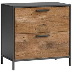 a wooden dresser with metal handles and drawers on the bottom, against a white background