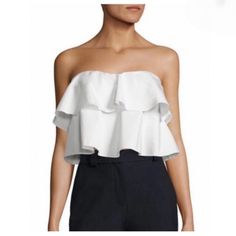 Rebecca Taylor Tiered Ruffle Strapless Crop. Nwt. Size 10 (Large). Color- White Retail- $250 Length- 11” Armpit-Armpit Laying Flat (On One Side)- 18” White Ruffled Evening Top, Feminine Bandeau Tops With Ruffles, Strapless Ruffled Tops For Evening, Evening Strapless Tops With Ruffles, White Bandeau Top For Evening, Strapless Evening Tops With Ruffles, Elegant Bandeau Top For Day Out, White Evening Bandeau Top, Strapless Ruffle Tops For Brunch