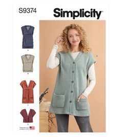 a women's vest, sweater and cardigan sewing pattern from the book simpl city