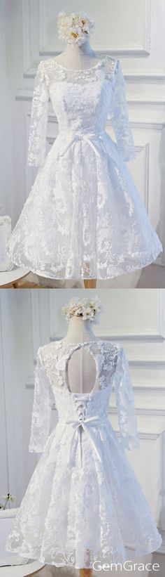 short white homecoming dress with lace White Lace Dress With Illusion Neckline, Knee-length Lace Wedding Dress With Illusion Neckline, Knee-length Lace Dress With Illusion Neckline For Wedding, White Homecoming Dress, White Homecoming Dresses, Tulle Homecoming Dress, Long Veil, Short Wedding Dress, Vow Renewal