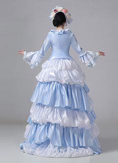 Women Blue Victorian Bustle Dress Ballgown Color:Blue   Material: This dress made of High Quality Satin, soft,smooth and comfortable to wear  Sleeve Length:  Long Sleeve  Dresses Length:Floor Length  Neckline:  Square Collar  Decoration: Ruffles + Lace  Package Includes:  Dress + Hat   The length of skirt about 45 inches (114 cm) long from waist to hem regardless of size. This dress is pictured with a 6-hoop skirt Petticoat underneath to achieve the look. Petticoat are NOT INCLUDED with our Victorian Bustle Dress, Carnival Women, Masquerade Party Dresses, Gothic Victorian Dresses, Victorian Bustle, Women Birthday Party, Woman Birthday Party, Bustle Dress, Hoop Skirt