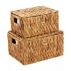 two wicker baskets stacked on top of each other